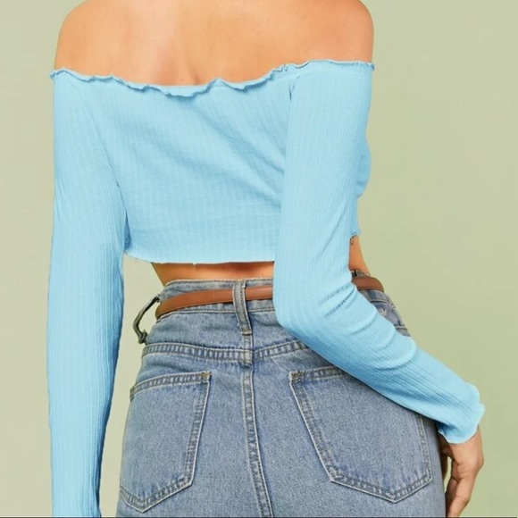2/30$🐬Lettuce Trim Crop Bardot Top - Picture 2 of 7